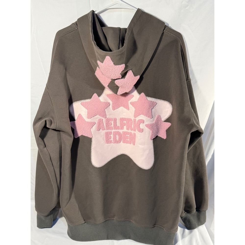 Aelfric Eden Oversized Star Graphic Hoodie Brown Pink Boucle Streetwear Medium